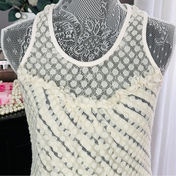 Vintage Y2K Charlotte Russe White and Blue Striped and Polka Dot Lace Top Size M - Picture 3 of 13